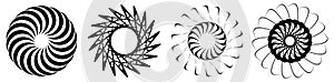 Circular, radial icon, motif, mandala shape. Swirl, twirl, helix, volute rotation geometric design element. Abstract circle