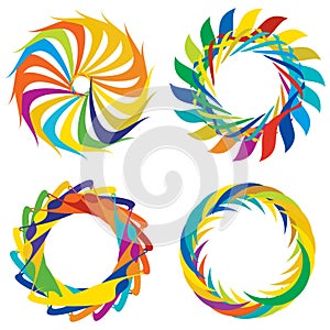 Circular, radial icon, motif, mandala shape. Swirl, twirl, helix, volute rotation geometric design element. Abstract circle