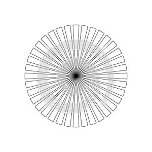 Circular radial, radiating lines. Circular, concentric lines. Segmented circle shape. Symbol design icon graphic element resources