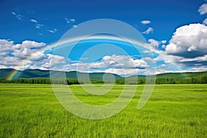 circular rainbow captured above a lush green field