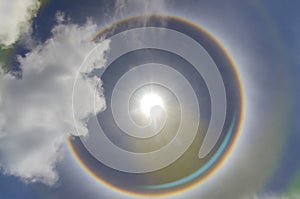 circular rainbow sun halo occurring due to ice crystal