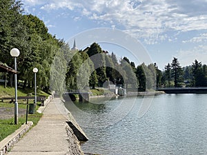 Circular recreational trail around the artificial accumulation lake Bajer, FuÅ¾ine - Gorski kotar, Croatia