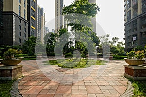 Circular Residential Courtyard with Central Tree and Patterned Paving