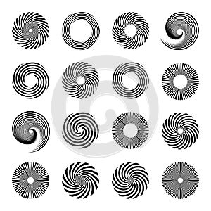 Circular rotation and spiral design elements. Vector art