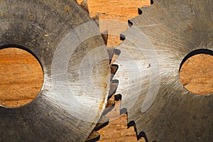 Circular saw. carpentry tools. industrial background. equipment for sawmill and sawing wooden products