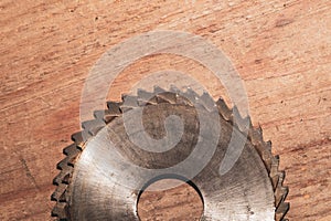 Circular saw. carpentry tools. industrial background. equipment for sawmill and sawing wooden products photo