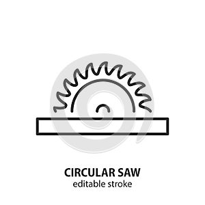 Circular saw blade line icon. Joinery vector symbol. Editable stroke