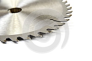 Circular saw blade for wood work isolated on white.