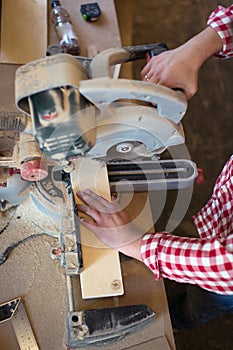 Circular Saw. Carpenter Using Circular Saw for wood, woodworking