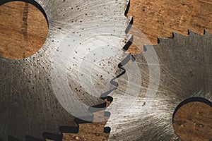 Circular saw. carpentry tools. industrial background. equipment for sawmill and sawing wooden products