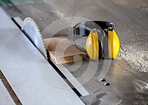 Circular saw in carpentry workshop