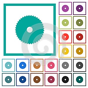 Circular saw flat color icons with quadrant frames