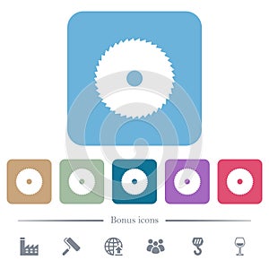 Circular saw flat icons on color rounded square backgrounds