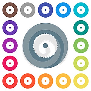 Circular saw flat white icons on round color backgrounds