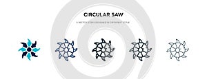 Circular saw icon in different style vector illustration. two colored and black circular saw vector icons designed in filled,