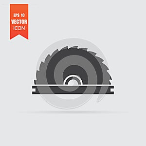 Circular saw icon in flat style isolated on grey background