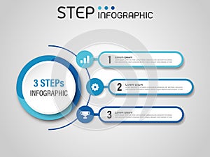 Circular shape elements with steps,options,milestone,processes or workflow.Business data visualization.Creative 3 steps