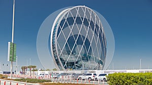 Circular skyscraper Aldar Headquarters Building in Abu Dhabi, UAE.