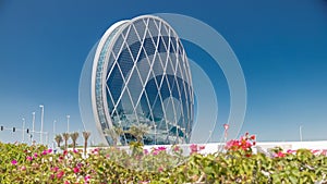 Circular skyscraper Aldar Headquarters Building in Abu Dhabi, UAE.