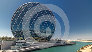 Circular skyscraper Aldar Headquarters Building in Abu Dhabi, UAE.