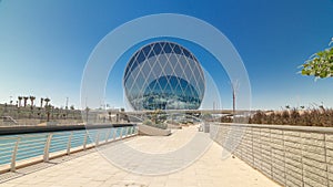 Circular skyscraper Aldar Headquarters Building in Abu Dhabi, UAE.