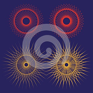 Circular spiral pattern. Abstract sunburst design. Radial energy Vector element. Dark blue background.