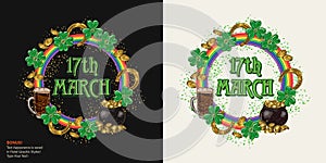 Circular St PatricksDay label with holiday objects