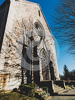 Circular stained glass window in the Church of the late middle ages