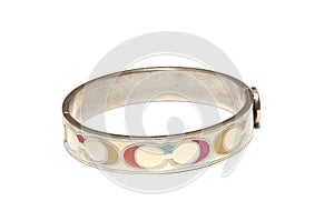 A circular stainless steel latch locking bracelet bangle