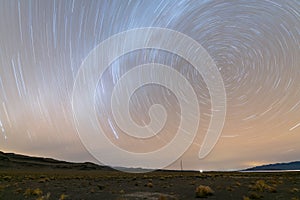 Circular star trails in the desert sky in Nevada, USA