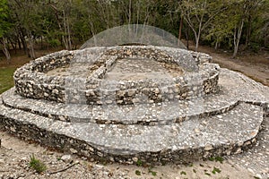 circular structure at Edzna archaeological park in Campeche Mexico