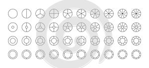 Circular structure template. Round chart. Circle section graph. Pie diagram divided into pieces
