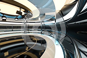 Circular technological structure building, 3d rendering