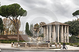 Circular temple of Hercules Victor formerly Temple of Vesta. Built in 120 BC. Piazza Bocca della Verita, area of Forum Boarium.