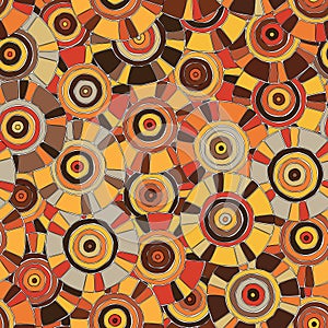 Circular, tribal pattern in brown tones with motifs of an African tribes Surma and Mursi; seamless texture suitable for print, tex