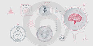 Circular vector infographic elements for sci-fi interface.