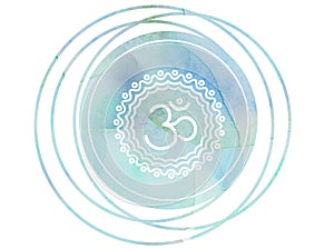 Circular watercolor mandala meditation Symbol Om lotus