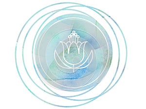 Circular Watercolor mandala meditation Symbol Om lotus photo