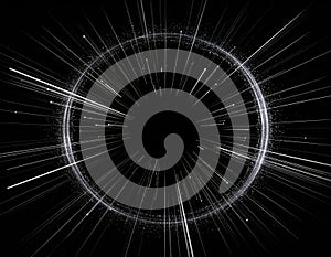 Circular White Abstract Background with Concentric Rays on Black Backdrop