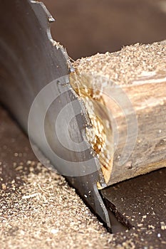 A circular wood saw and wood