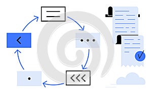 Circular Workflow with Document and Checkmark for Process Management and Continuous Improvement
