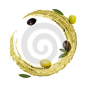 Circulate splash of olive oil with olives. photo