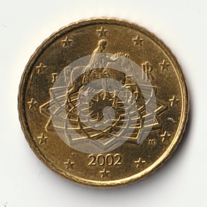 Circulating coin of 50 euro cents issued by Italy in 2002
