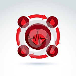 Obehový systém srdce a krv ikona, krv transfúzie vektor koncepčný štýlový váš dizajn 