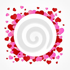 White circle on colorful hearts photo