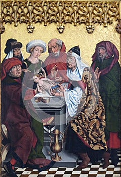 The circumcision of Christ, Twelve Apostles altar in St James Church in Rothenburg ob der Tauber, Germany
