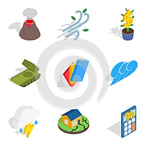 Circumstances icons set, isometric style