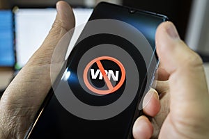 circumvention of sanctions is concept. Ban on the use of VPN on a smartphone photo