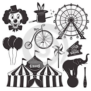 Circus and amusement park vector black objects