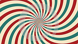 Circus animated rotation looped background of red and green lines stripe. Retro motion graphic sun beam ray. Vintage fun fair burs